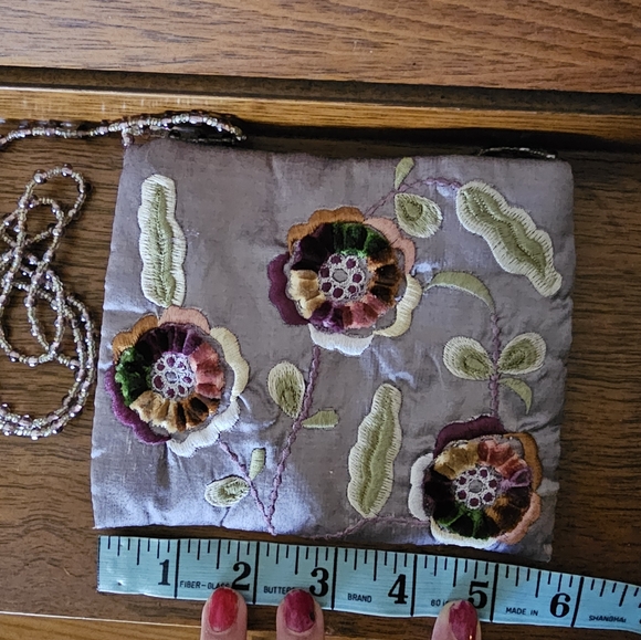 Moyna Purple Floral Embroidered Bag With Beaded Strap, Whimsy, Fairy - Picture 7 of 10